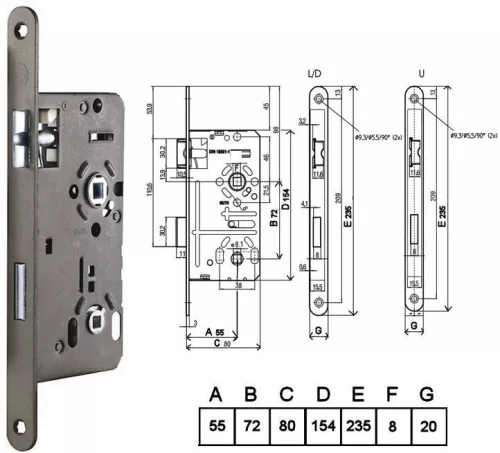 Bevésőzár Din 50/72 mm WC Szimmetrikus (speciális)