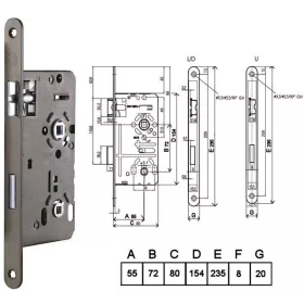 Bevésőzár Din 55/72 mm WC !!! Szimmetrikus