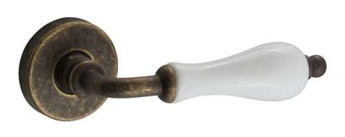 Samoha-Diána Körrozettás Fehér Porcelán Betétes Patinás Antik (Csak Kilincs Felső Rozettán)