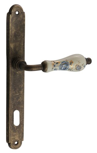 Samoha-Diána Pajzsos Fehér-Kék Virágos Porcelán Betétes Patinás Antik 55 mm BB