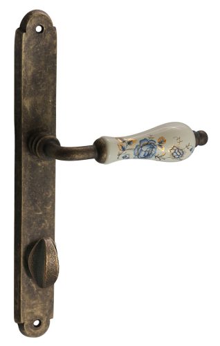 Samoha-Diána Pajzsos Fehér-Kék Virágos Porcelán Betétes Patinás Antik 88 mm WC