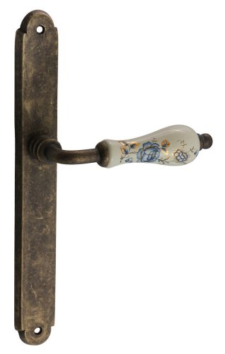 Samoha-Diána Pajzsos Fehér-Kék Virágos Porcelán Betétes Patinás Antik Lyuk Nélküli