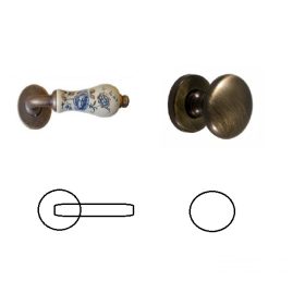   Samoha-Diána Fehér-Kék Virággal Patinás Antik BB Gomb/Kilincs