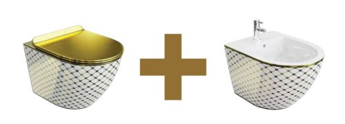 Lavita SOFI SLIM CHECKED GOLD WC+Bidé szett, arany