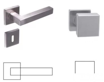 Colombo (Cubik) Négyzetrozettás Rozsdamentes Inox BB Asszimetrikus Gomb/Kilincs