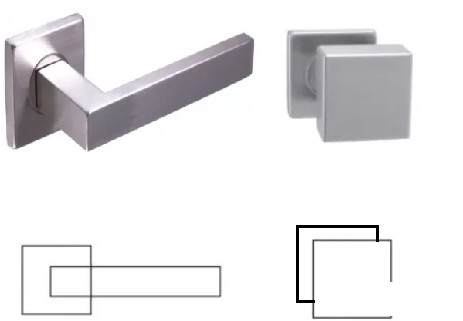 Matrix Négyzetrozettás Rozsdamentes Inox WC Asszimetrikus Fix Gomb/Kilincs