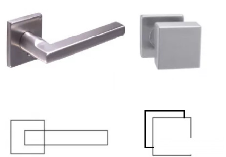 Ella Négyzetrozettás Rozsdamentes Inox BB Asszimetrikus Gomb/Kilincs