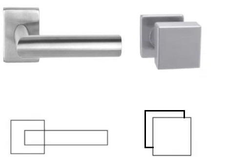 Tímea Din Fix Csapos Négyzetrozettás Rozsdamentes Inox BB Asszimetrikus Gomb/Kilincs