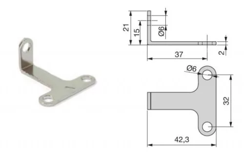 Sarokvas "T" nikkel 42x32x21mm