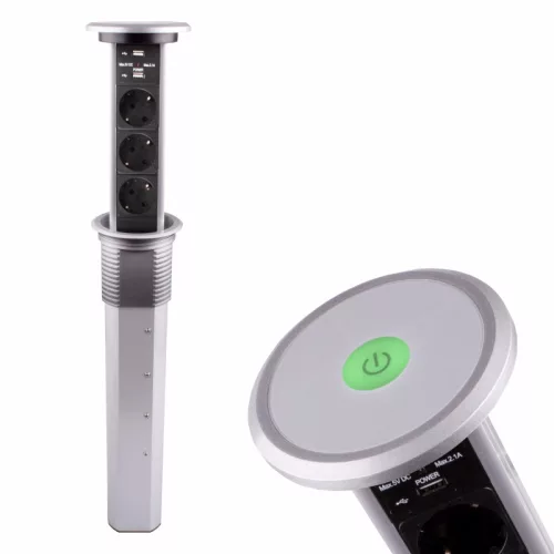 Konnektor Liftbox automata felhúzható 3-as + 2USB alu