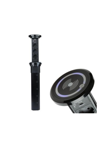 Konnektor AUTOMATA Liftbox felhúzható 3 + 2USB + induktív töltő fekete