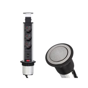 Konnektor Liftbox felhúzható 3-as + 2USB inox