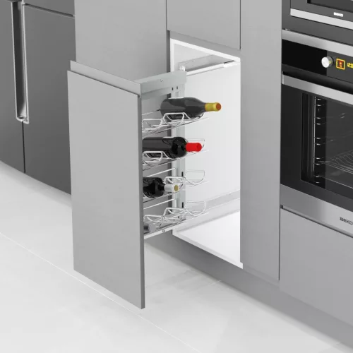 Konyhai kihúzható fékes oldalkeret borosüveg tartó "R" balos króm 400mm