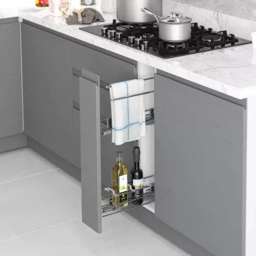 Konyhai kosár konyharuha tartóval fékes részleges kihúzású "R" jobbos króm 150mm