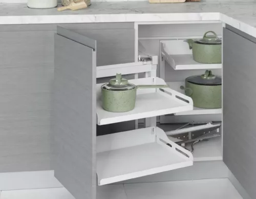 Konyhai sarokmechanizmus Unique "R" részleges kihúzású - balos fehér 450mm