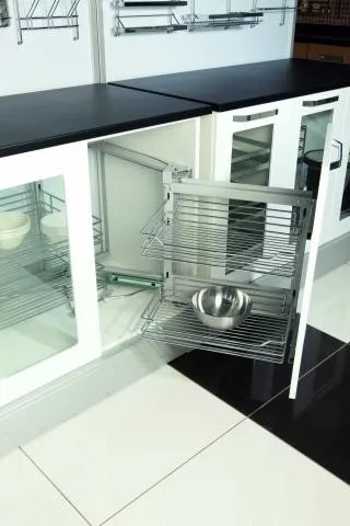 Konyhai sarokmechanizmus "R" részleges kihúzású - jobbos króm 450mm