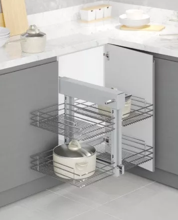 Konyhai sarokmechanizmus "R" teljes kihúzású - univerzális króm 450mm