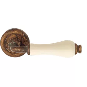   Linea Cali Dalia antik réz körrozettás kilincsgarnitúra elefántcsontszín porcelánnal 600 RB 103 PA A