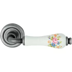   Linea Cali Dalia antik fém körrozettás kilincsgarnitúra rózsaszín virágos fehér porcelánnal 600 RB 1