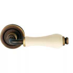   Linea Cali Dalia matt bronz körrozettás kilincsgarnitúra elefántcsontszín porcelánnal 600 RB 103 PA