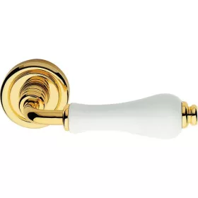   Linea Cali Dalia fényes réz körrozettás kilincsgarnitúra fehér porcelánnal 600 RB 103 PB LU