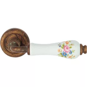   Linea Cali Dalia antik réz körrozettás kilincsgarnitúra rózsaszín virágos fehér porcelánnal 600 RB 1