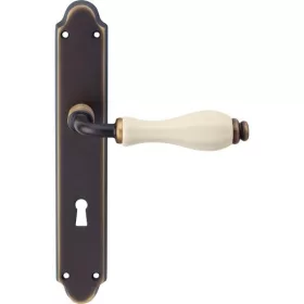   Linea Cali Erica matt bronz / elefántcsont színű porcelán kilincsgarnitúra Pajzsos 1296 PL BM