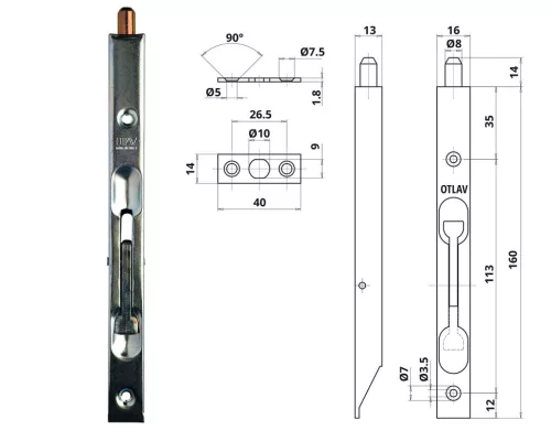 Otlav Schiebeschloss Security 160mm silber quadratisch