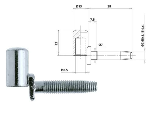 Otlav Scharnier 2-teilig drehbar 050/13 GIRL silber