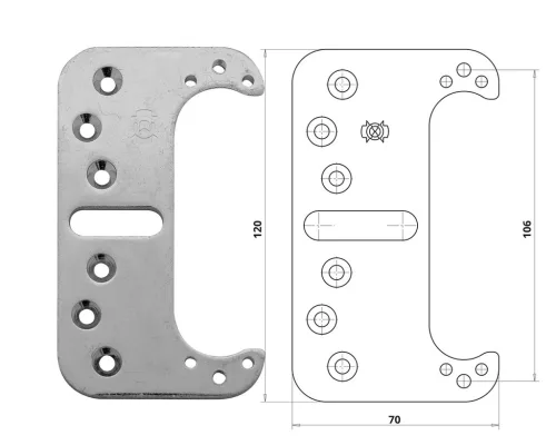 Otlav-Scharnier, verstecktes 3D-Befestigungselement, 30 x 120 mm.