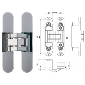 Otlav-Scharnier versteckt IN230 3D 23x120mm verzinkt.