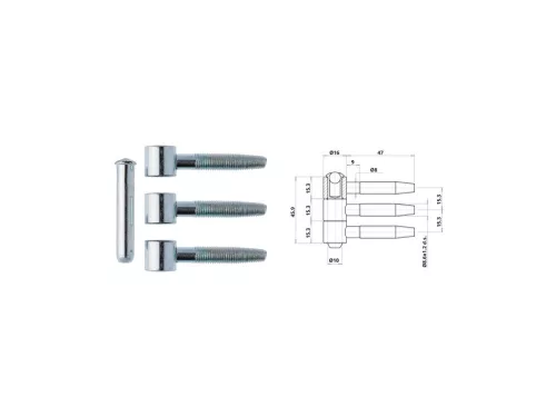 Otlav Scharnier 3-teilig 16mm silber glatt LF