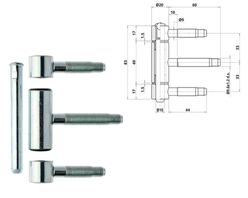 Otlav Scharnier 3-teilig 20mm Silbereinlage