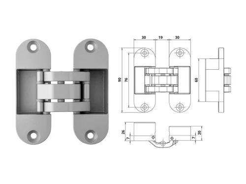 Otlav Scharnier verdeckt IN301 2D 30x 90mm(F1)matt
