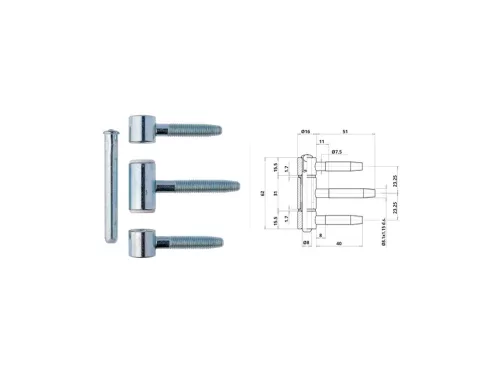 Otlav Scharnier 3-teilig 16mm Silbereinlage