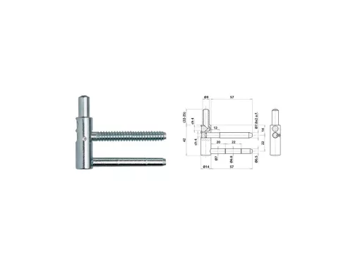Otlav Scharnier 3D langer Stift.14mm BOY Silber Stiftlänge 57 mm