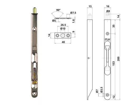 Otlav Slide Lock Security 200mm silber gebogen
