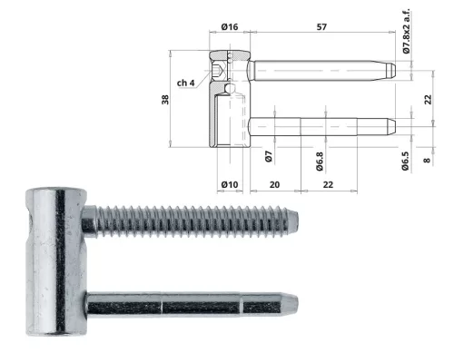 Otlav Armband 3D langer Stift.16mm MÄDCHEN Silberstiftlänge 57 mm
