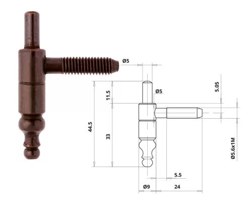 Otlav Scharnier 2-teilig dekorativ 9mm BOY Bronze