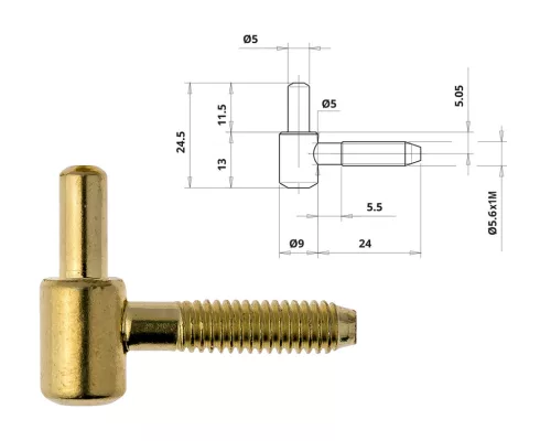 Otlav Scharnier 2 Teile Plain 9mm MALE Kupfer