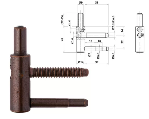 Otlav Scharnier 3D 14mm BOY Bronze (Stiftlänge 38mm)