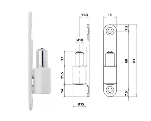 Otlav Scharnier Statisch M8 MALE Weiß 015mm 1 Schraube