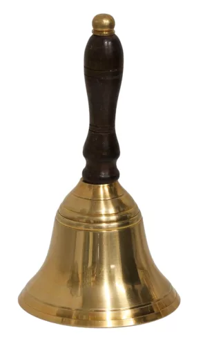 Kézicsengő antik sárgaréz fa nyéllel 16 cm