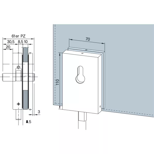 DORMA-Glas sarokzár SG PZ előfúrt 8-12 mm (05.100) ezüst eloxált
