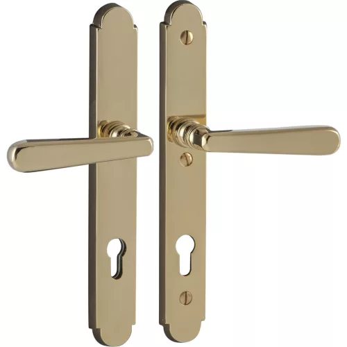 Marchesi biztonsági hosszúpajzsos kilincsgarnitúra ALT-WIEN PZ 92 fényes réz PVD