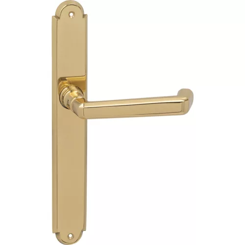 Grundmann tűzgátló hopsszúpajzsos kilincsganitúra Alt-Wien állószárnyra fényes réz