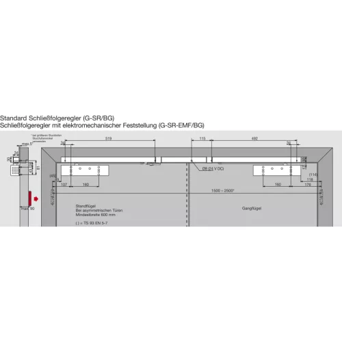 Ajtócsukó TS 93B GSR/EMF2-BG-V EN 2-5 2-szárnyú csúszósínnel ezüst