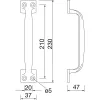 ajtófogantyú ANTIK - egyenes 250mm ? 12mm horganyzott feketített acél