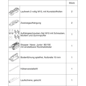  HAWA-Junior 100/Z vasalatszett fa futósín 1600 mm 1 Standard rögzítő ezüst