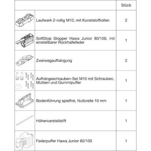 HAWA Junior 100/Z-Pocket vasalatgarnitúra fához 1 Standard/rugós ütköző